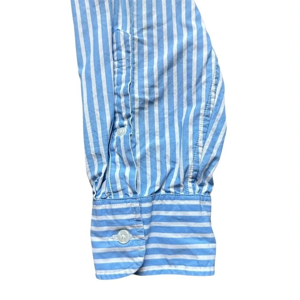J.Crew Mens Large Classic Fit Blue White Stripe Button Down Shirt 100% Cotton
